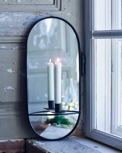Spegel med ljushållare svart